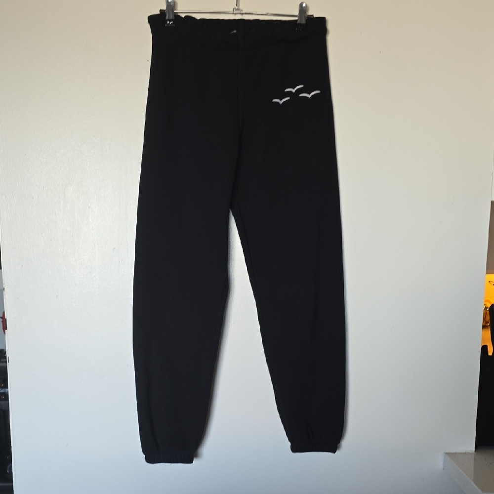 Black Joggers with White Bird Design